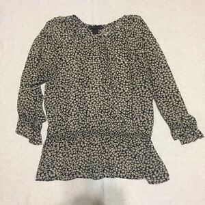 Jennifer and Grace Sheer 3/4 Sleeves Size L Gathered Waist Blouse
